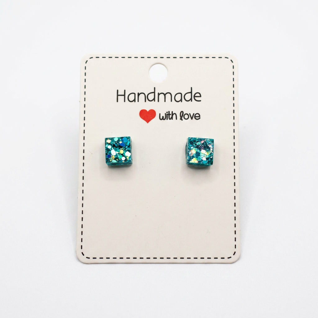 Aquamarine Square Studs