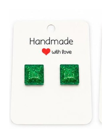 Emerald Green Square Studs