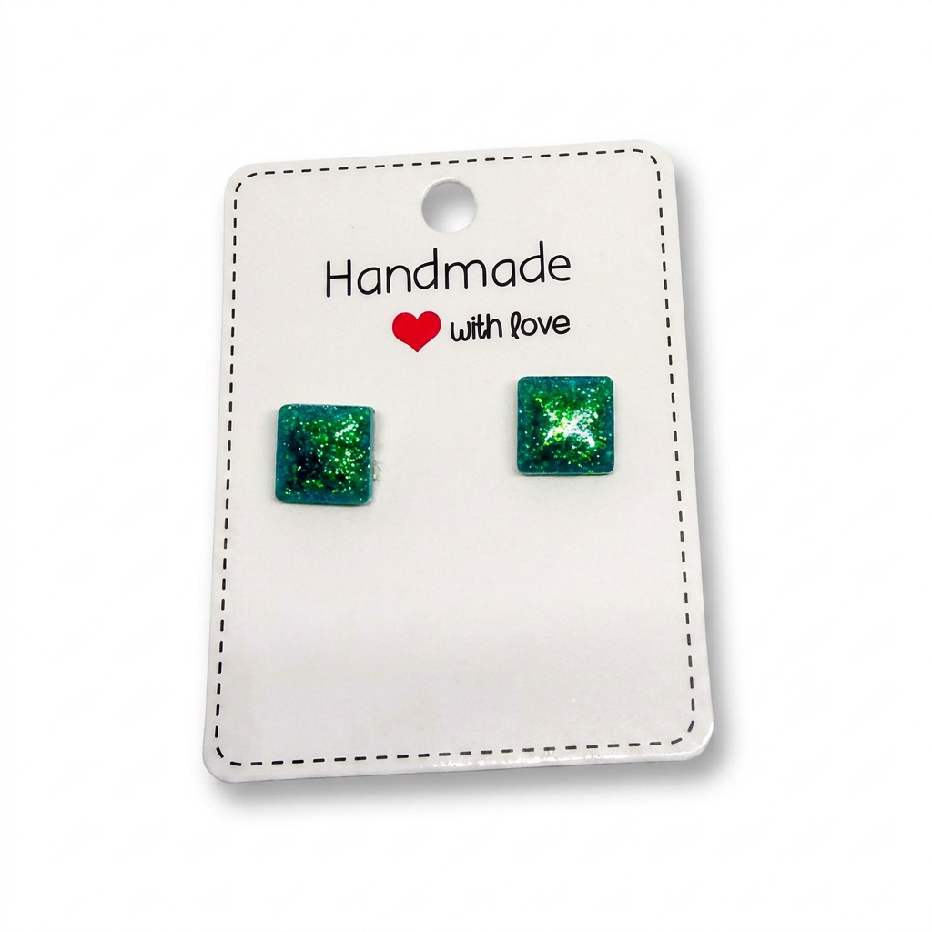Emerald Green Square Studs