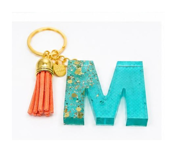 Aquamarine & Gold Letter Keychain