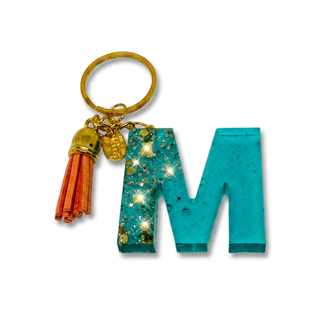 Letter M — Aquamarine & Gold